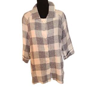 Boho Chic Linen Black and White Plaid Lightweight Jacket Size S